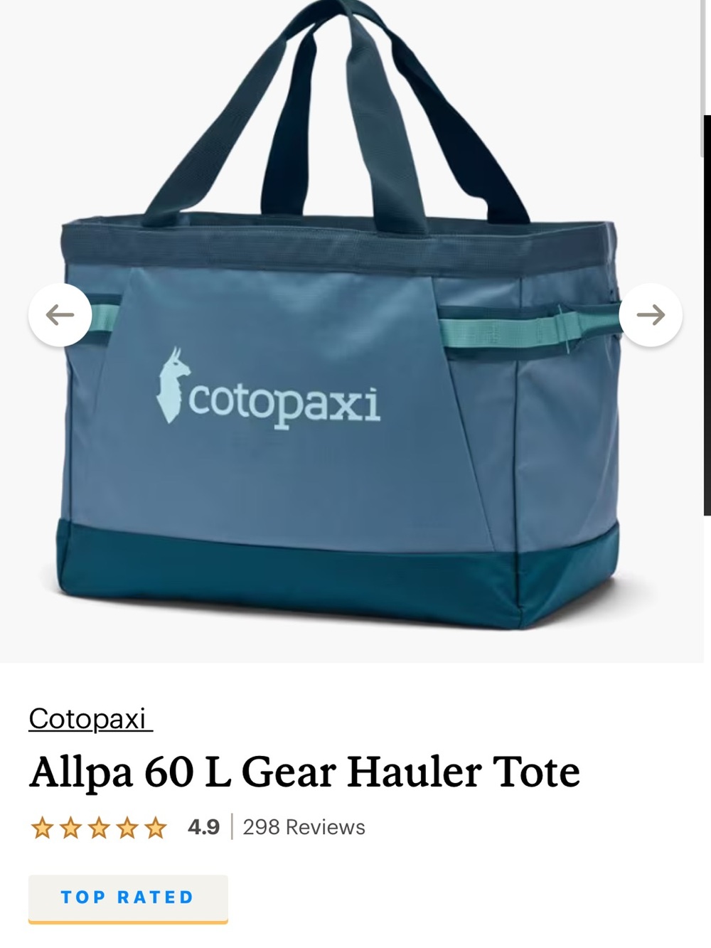 cotopaxi Blue and Teal Allpa 60L Duffel Tote